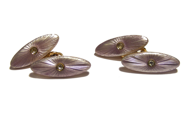 A pair of enamelled and diamond set gold cufflinks by Carl Fabergé