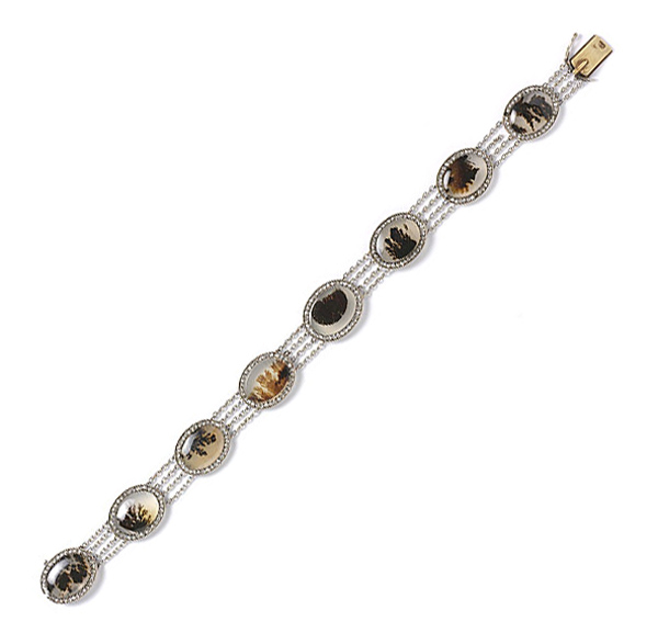 An exceptional moss-agate and diamond set bracelet by Carl Fabergé