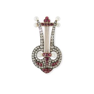 jewelled lyre brooch