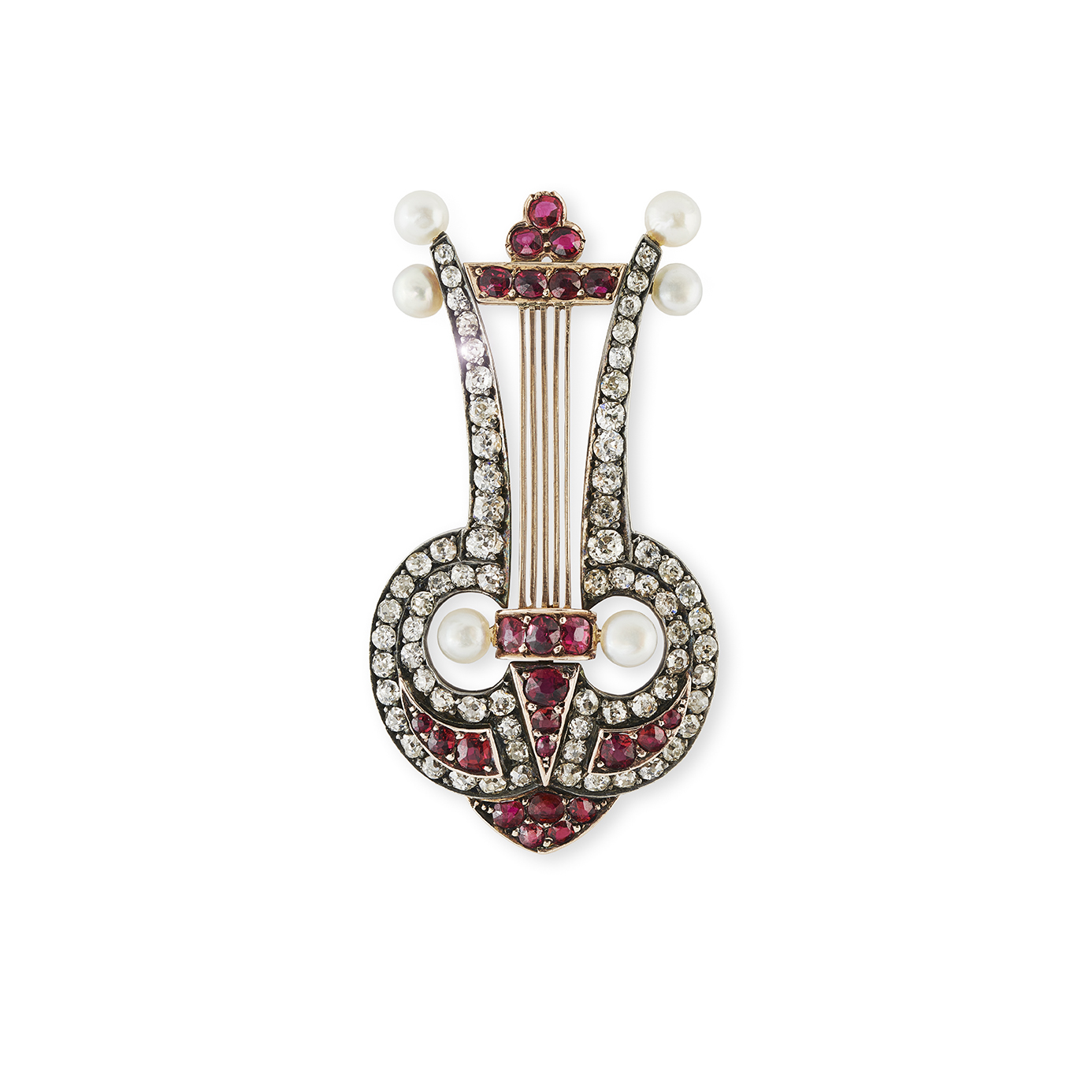 A jewelled lyre brooch