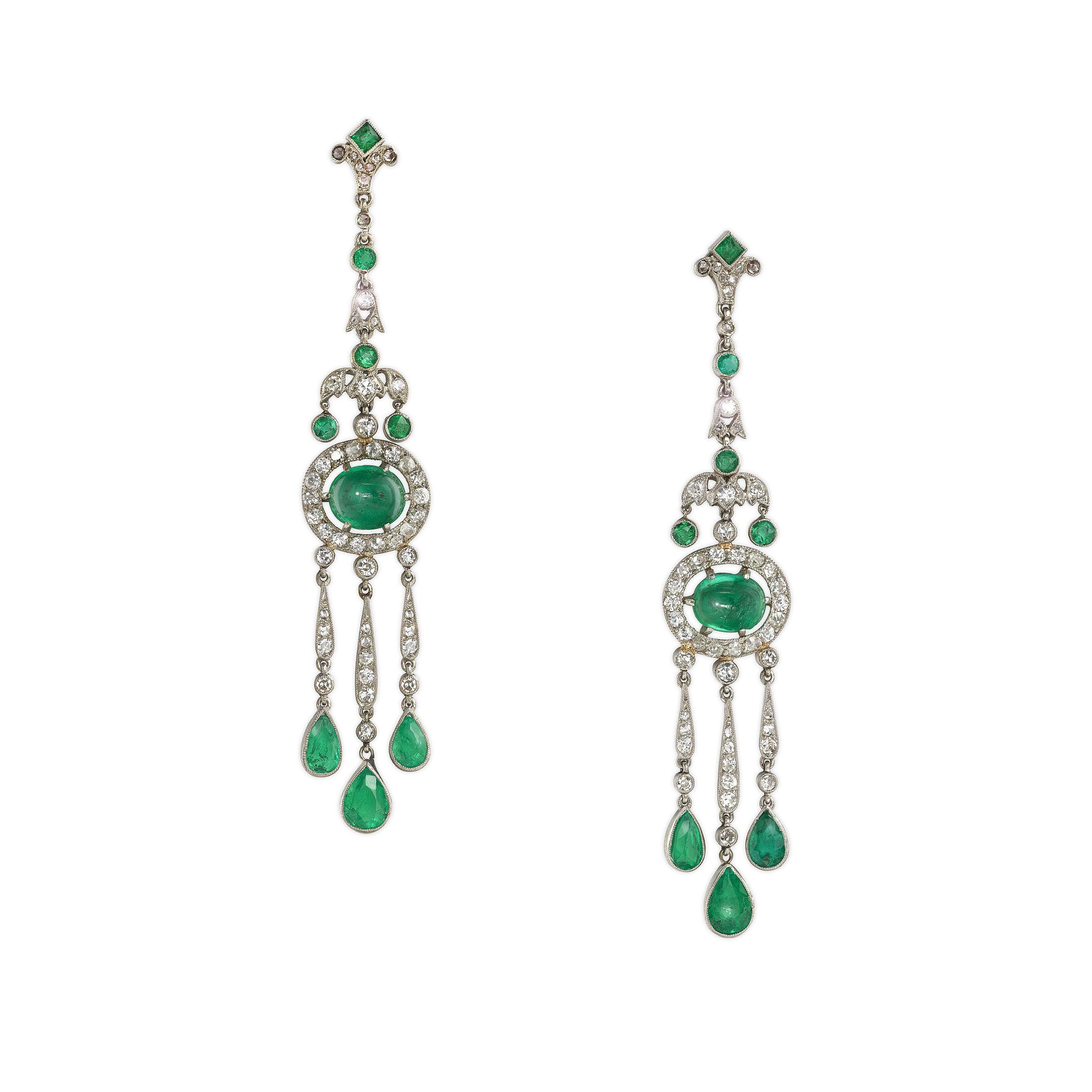Chandelier emerald and diamond earrings