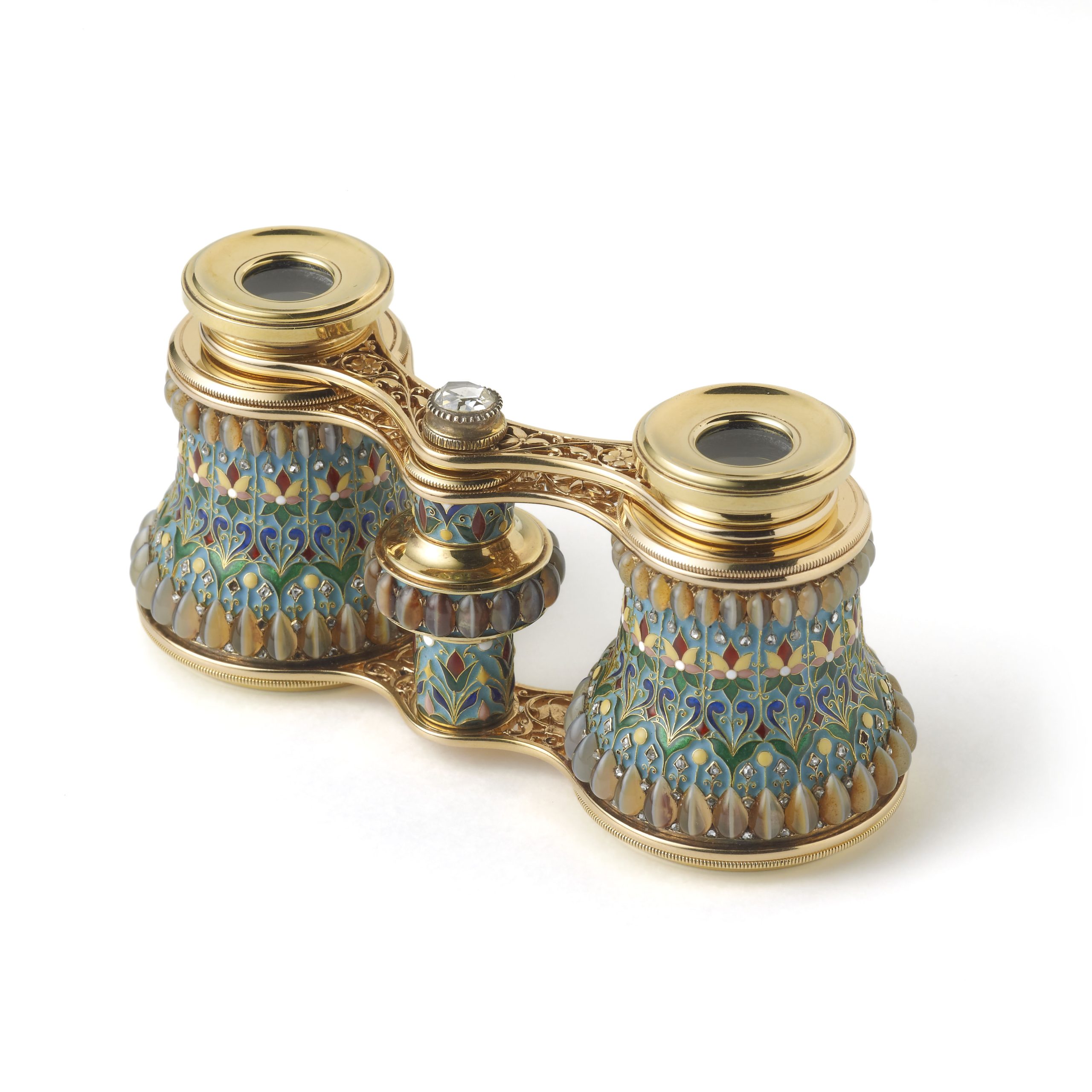 A pair of enamelled gold and gem-set opera glasses by Lucien Falize