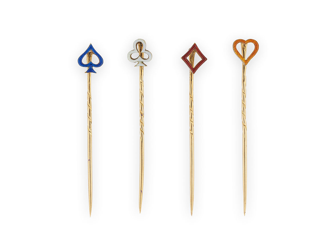 Enamel and gold stickpins by Carl Fabergé