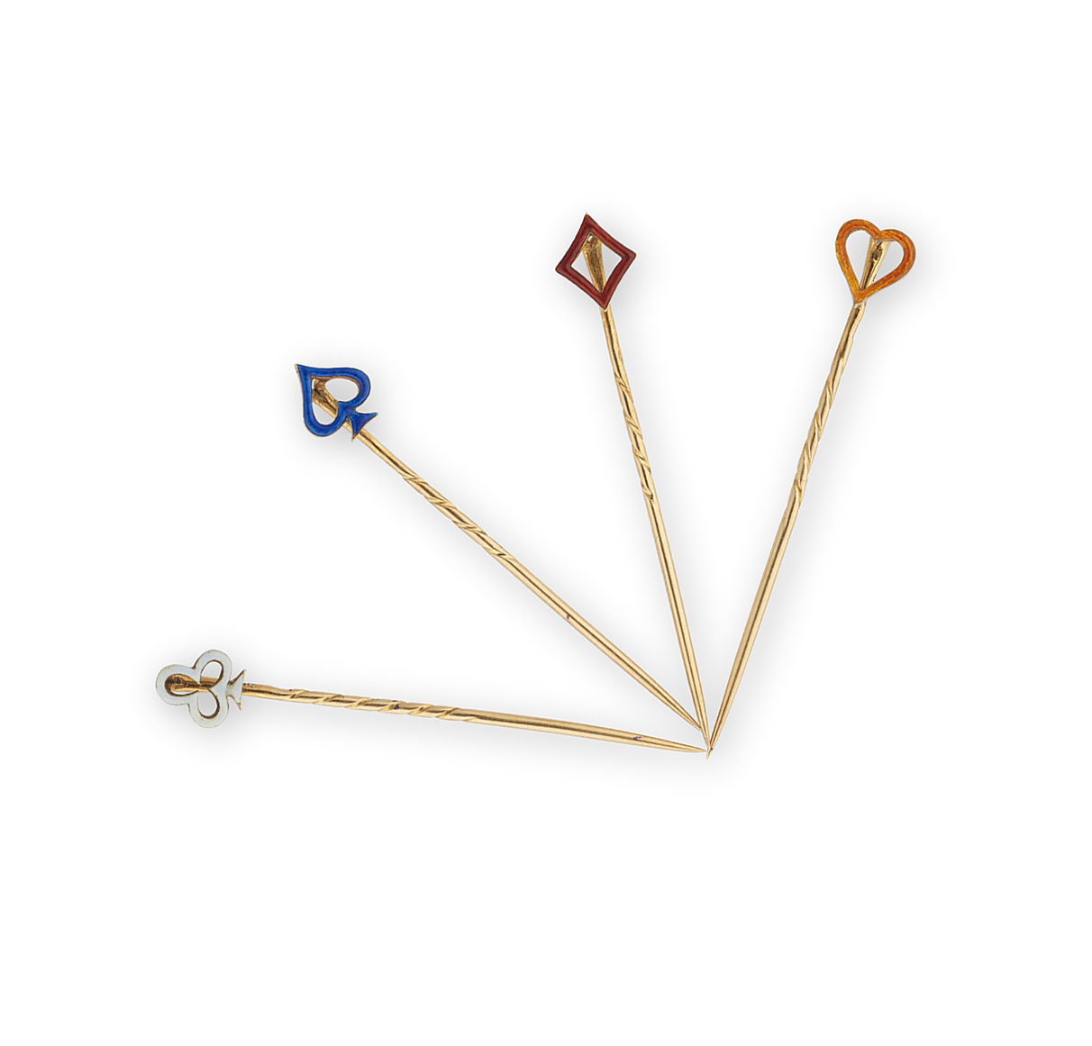 Enamel and gold stickpins by Carl Fabergé
