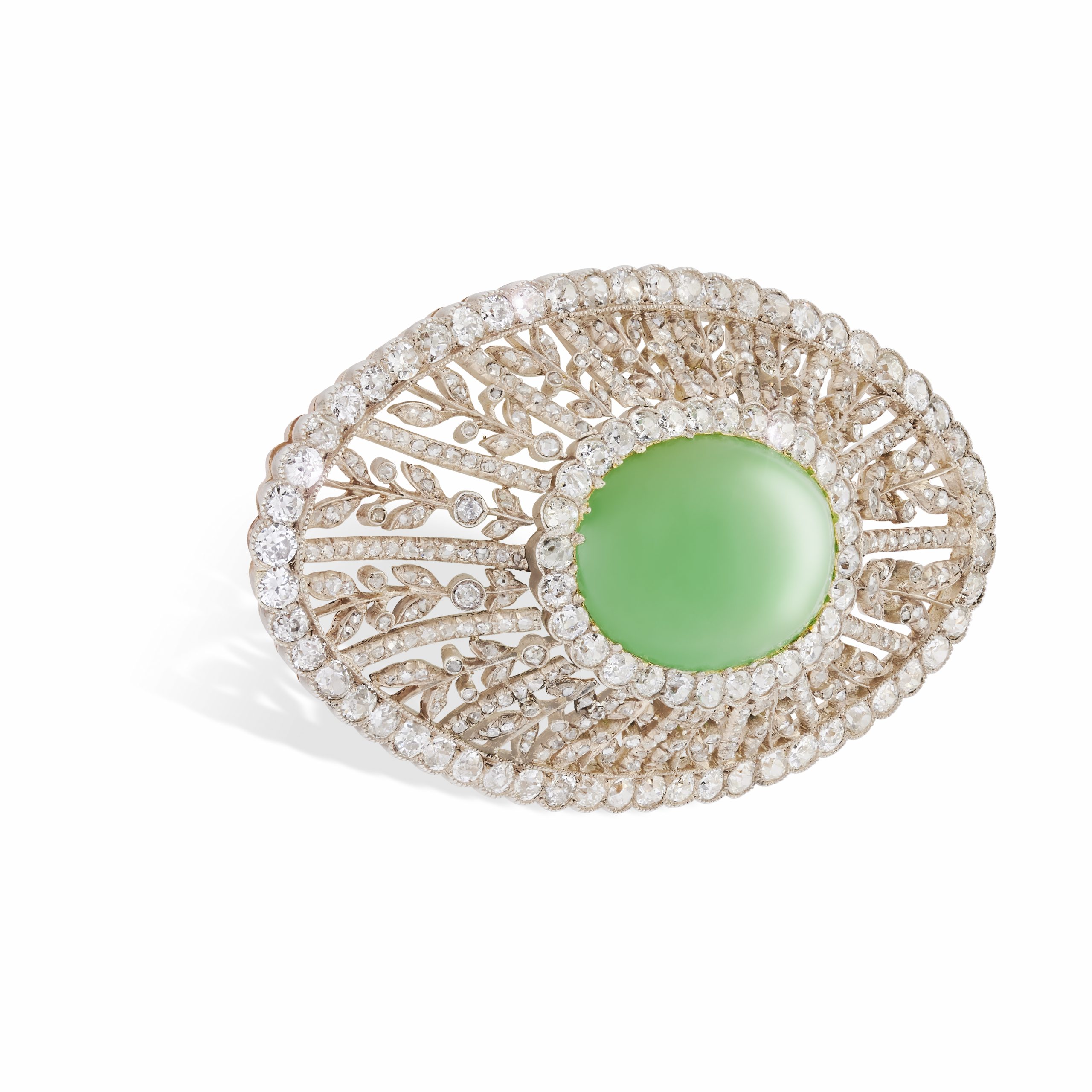 A Royal chryosprase and diamond brooch by Carl Fabergé