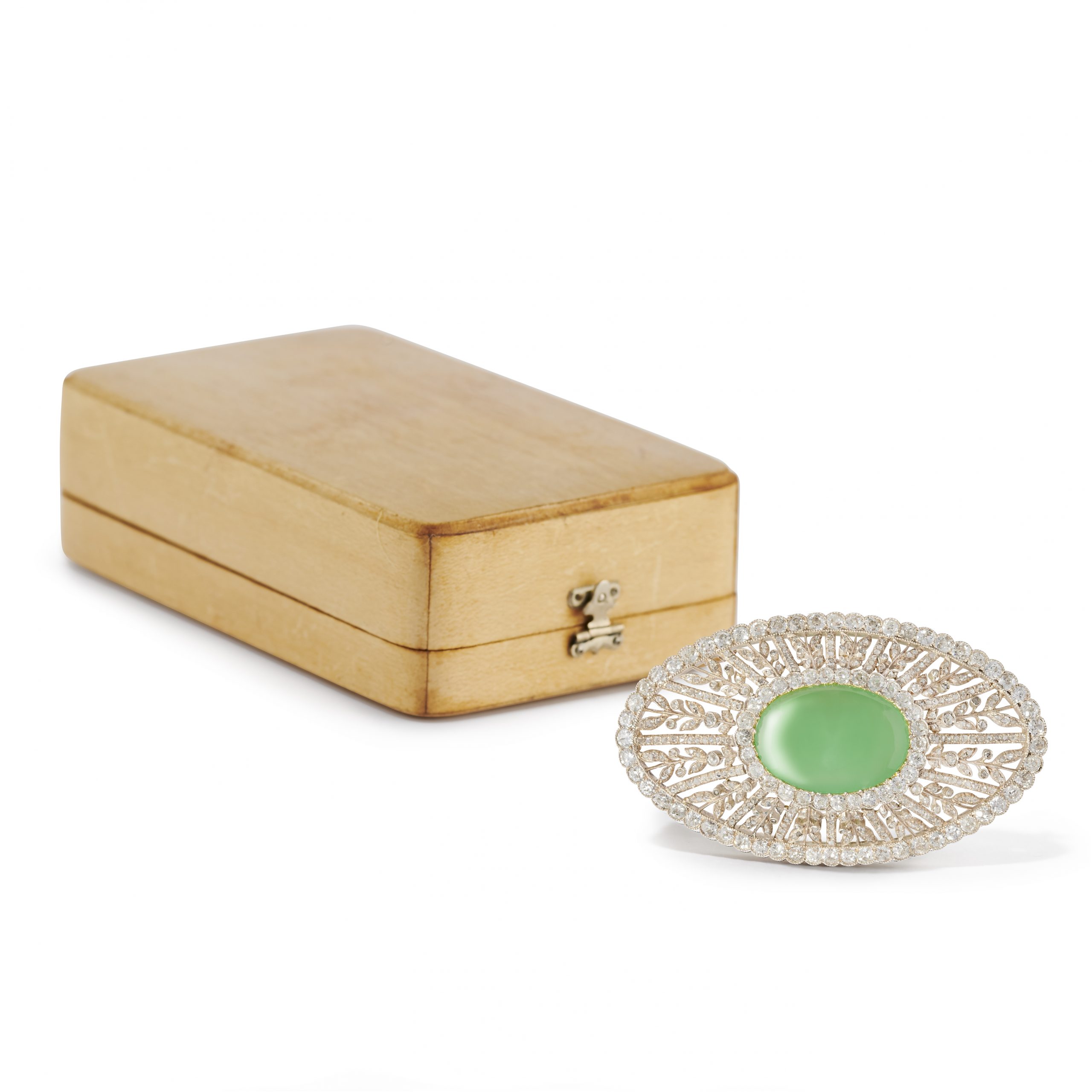A Royal chryosprase and diamond brooch by Carl Fabergé