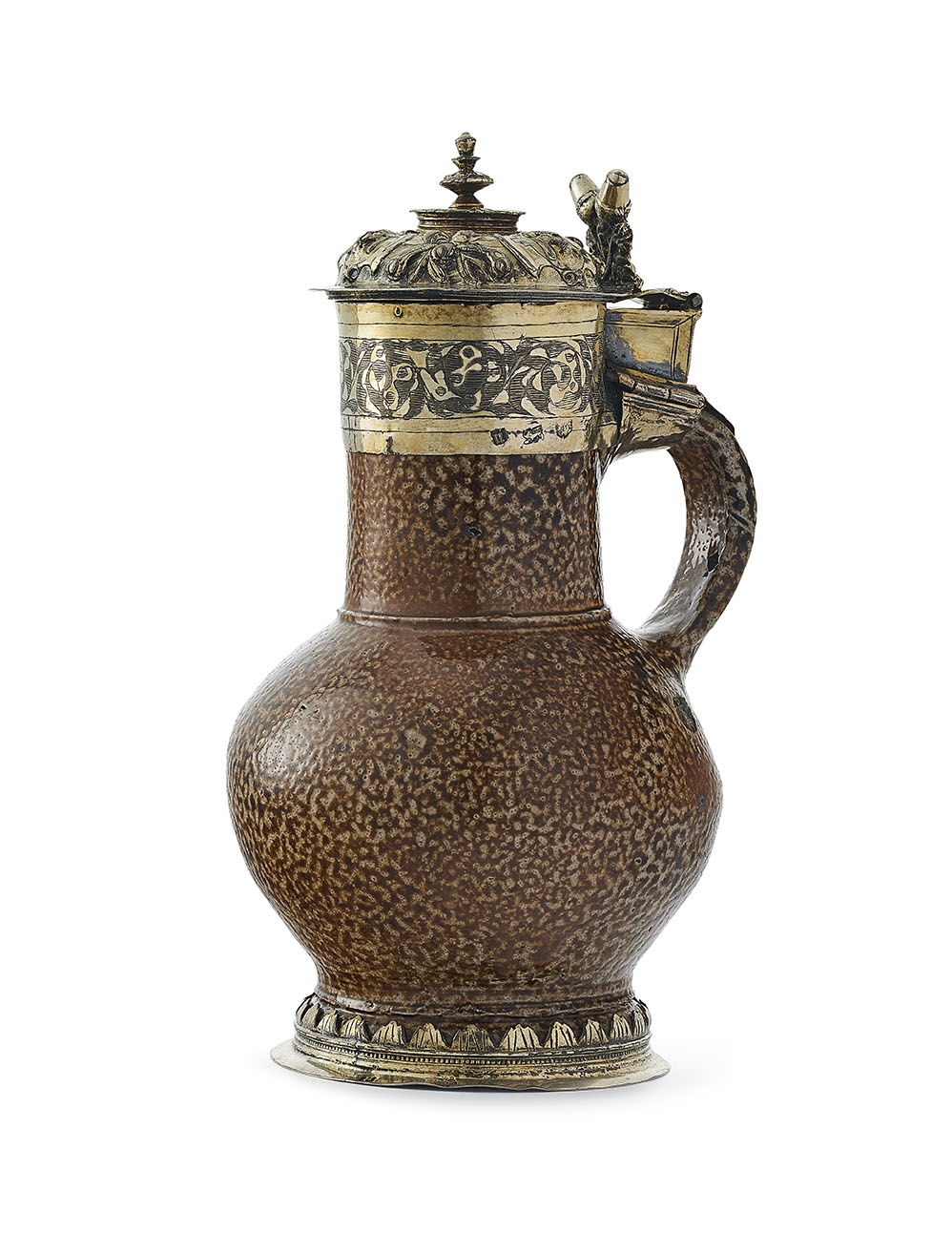 An Elizabethan silver mounted tigerware tankard
