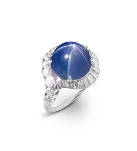Tiffany ring with star sapphire diamond surround