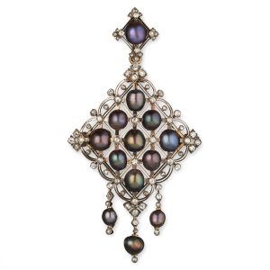 A pearl, enamelled and diamond-set brooch in the Renaissance taste by Bapst et Falize