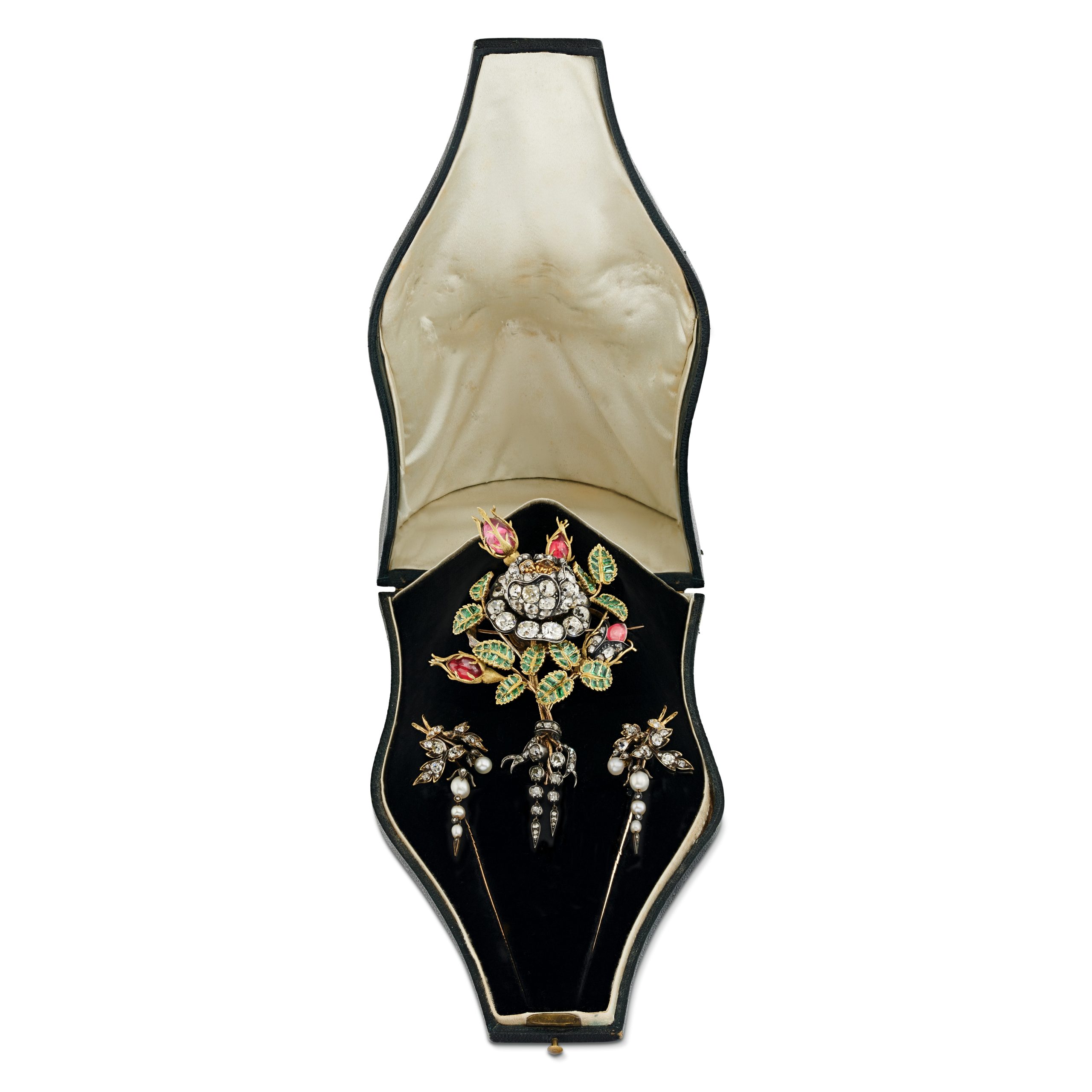 A gold mounted, gem-set and glass demi-parure by Philibert-Honoré Audouard