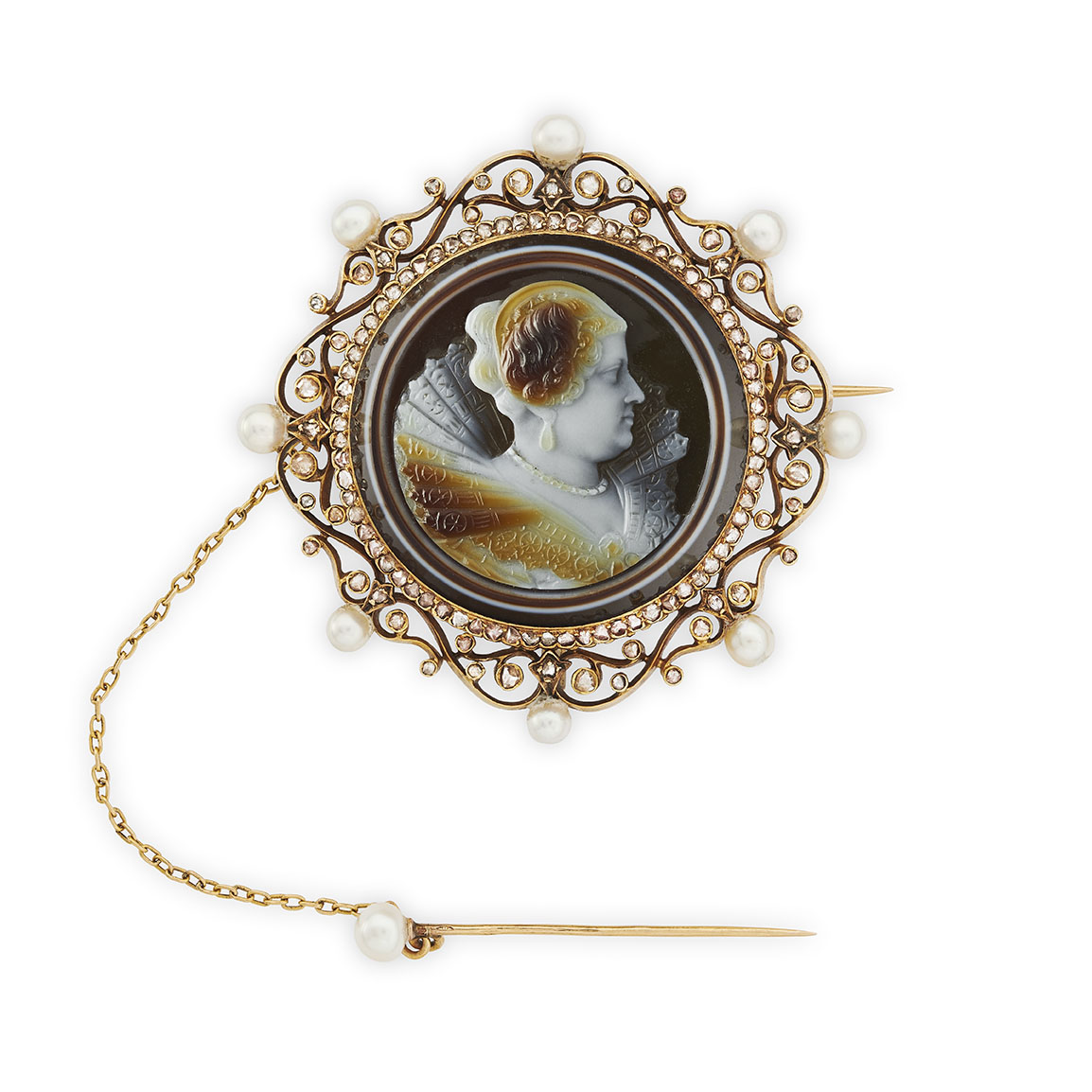 A diamond mounted hardstone cameo brooch by Baucheron et Guillain