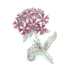 A ruby and diamond Red Campion brooch