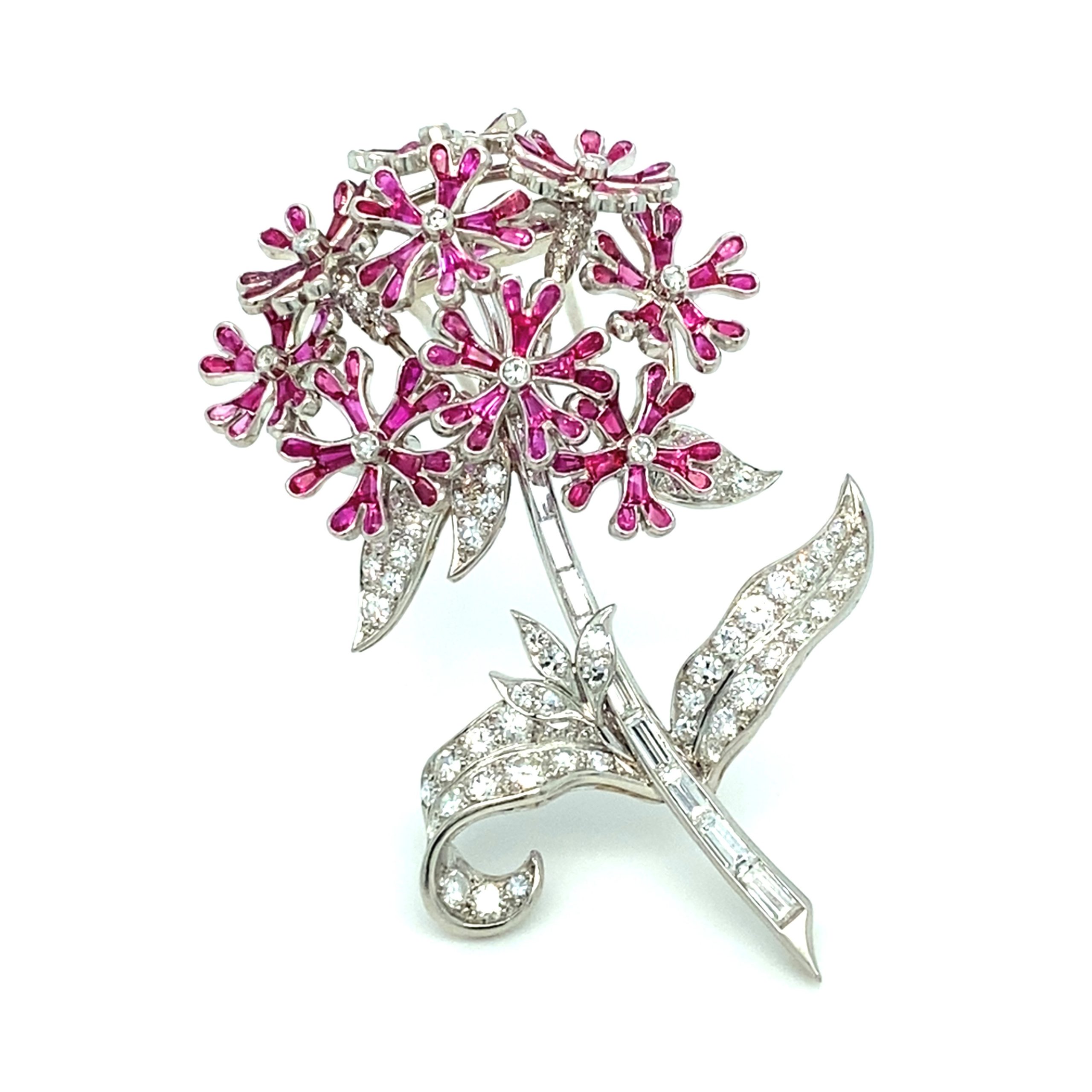 A ruby and diamond Red Campion brooch