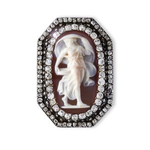Diamond mounted sardonyx cameo brooch