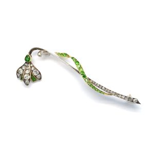 A gem-set snowdrop brooch