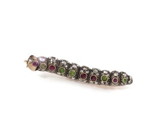 An antique gem-set caterpillar brooch