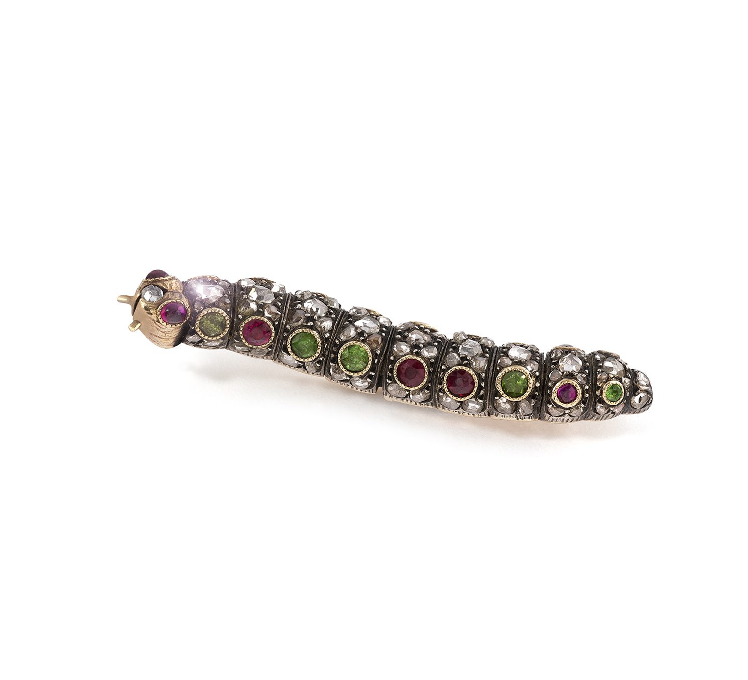 An antique gem-set caterpillar brooch
