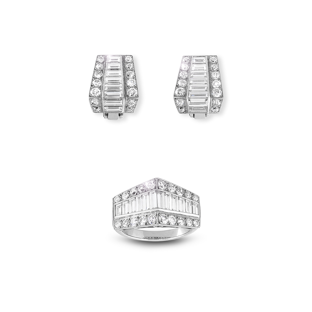 A platinum and diamond demi-parure