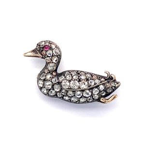 An antique gem-set duck brooch