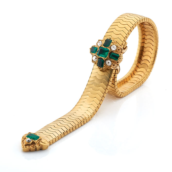 An antique gold and gem-set garter bracelet