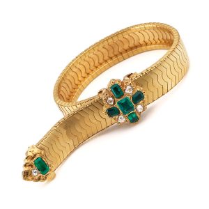 An antique gold and gem-set garter bracelet