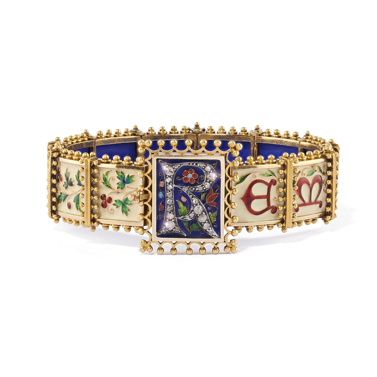 A jewelled and enamelled gold bracelet by Falize