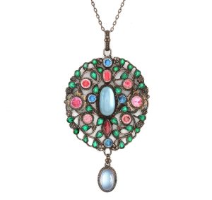 A silver mounted gem-set pendant by Arthur and Georgina Gaskin