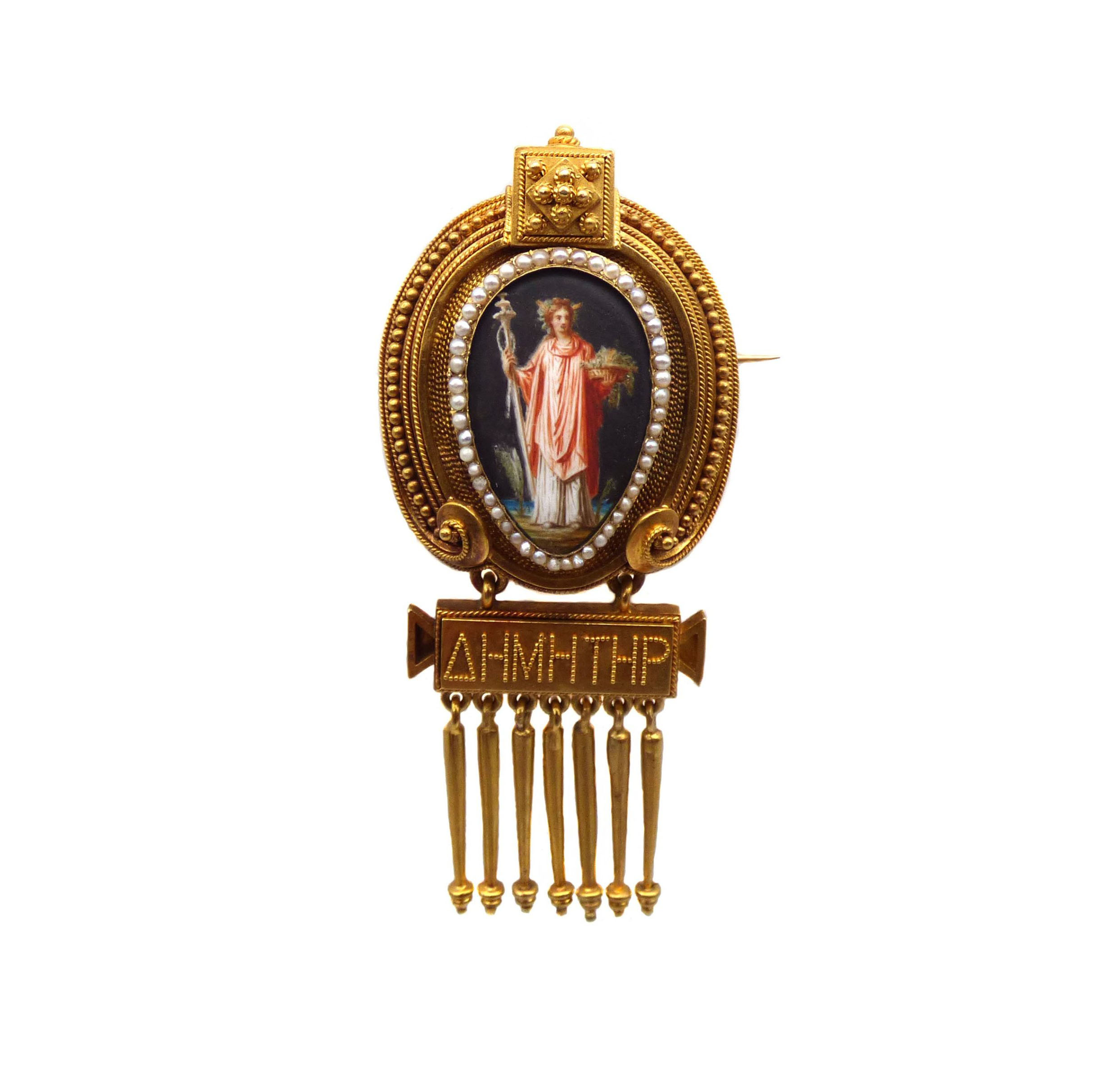 A painted matt enamel and gold brooch by Eugène Fontenay