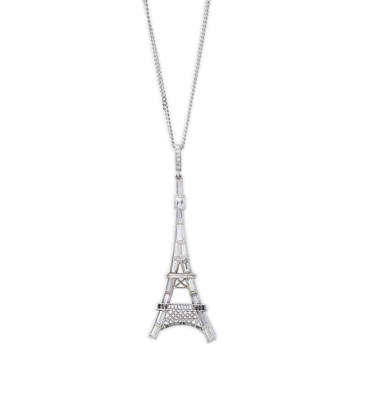 An Art Deco diamond mounted Eiffel Tower pendant