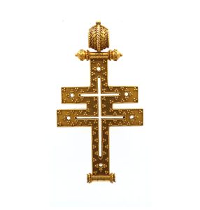 An archaeological style gold patriarchal cross by Robert Phillips