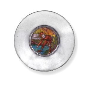 Shakespearean enamel and silver sweetmeat dish