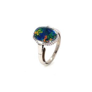An Art Deco black opal and diamond ring