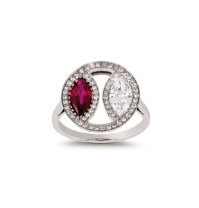 A ruby and diamond ring