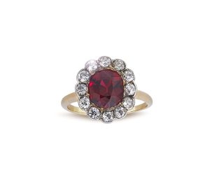 A spinel and diamond ring