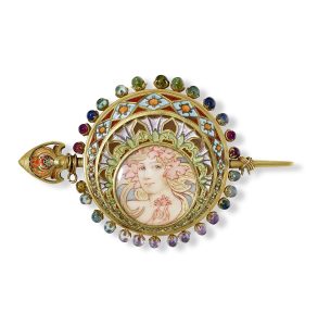An enamelled gold broche de corsage by Georges Fouquet
