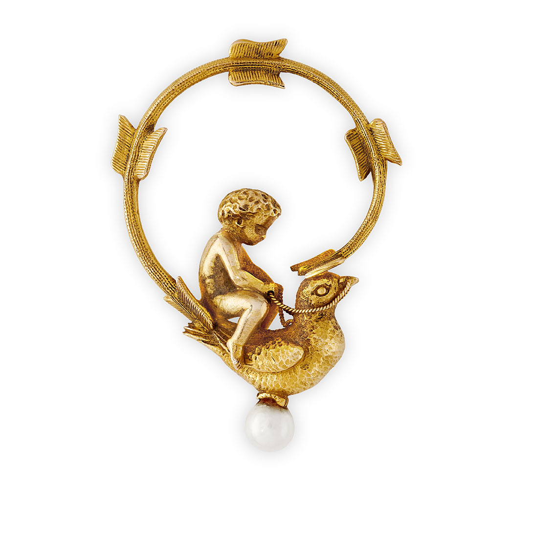 An antique gold and pearl brooch by Carlo Giuliano