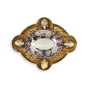 A Scottish gold mounted cairngorm brooch