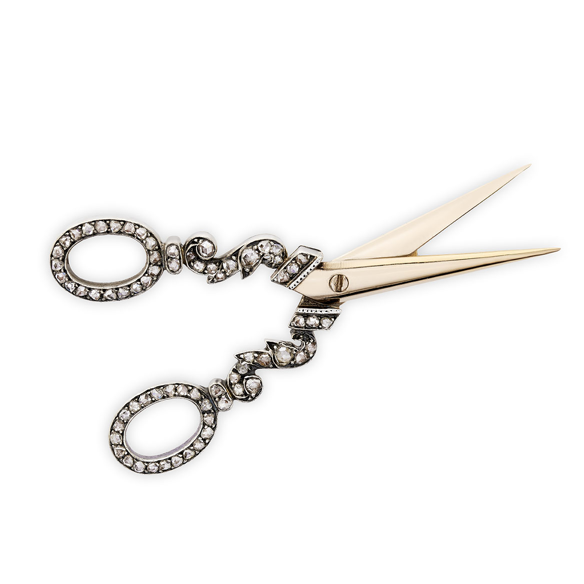 An antique diamond set scissor brooch