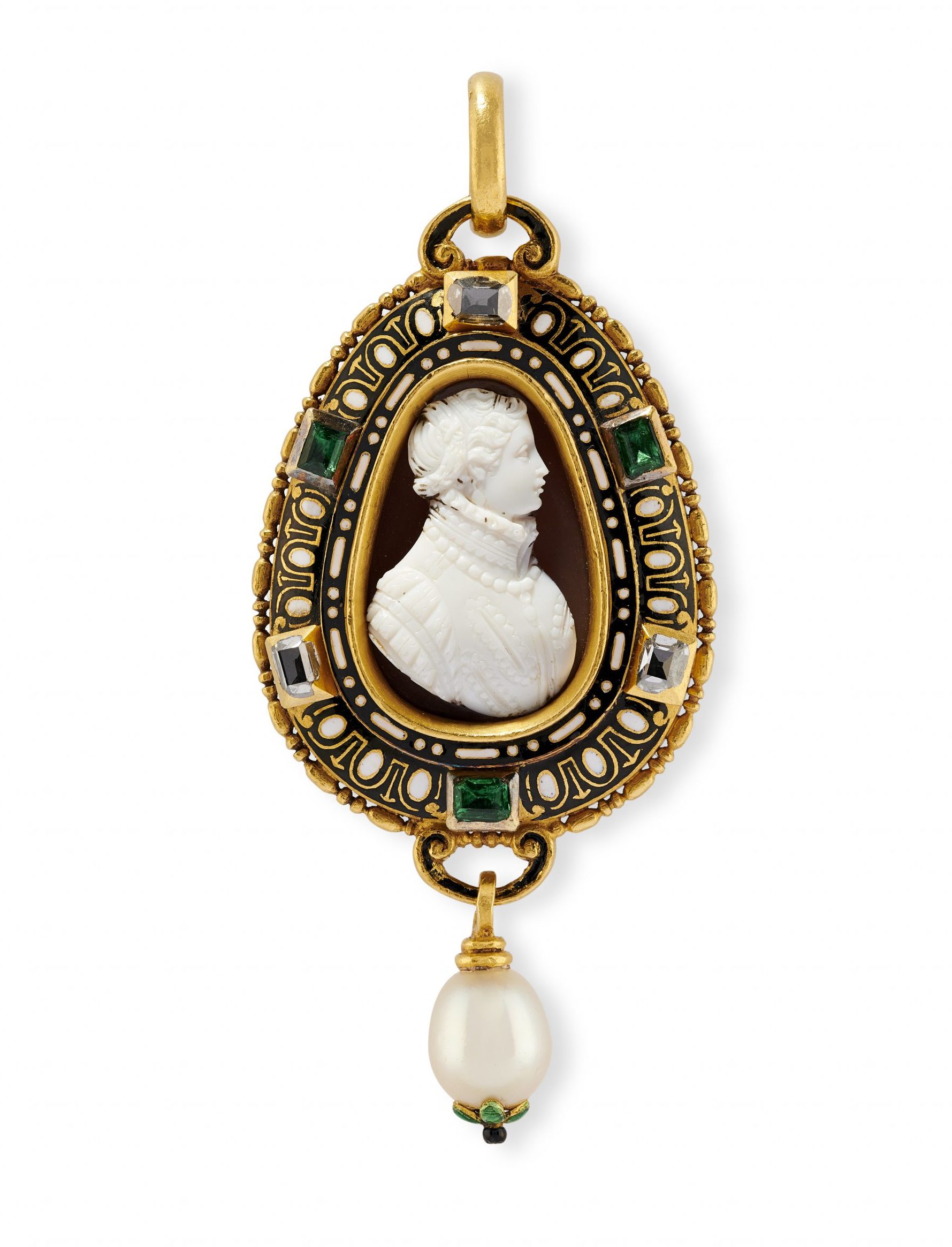 An enamelled gold and gem-set pendant by Louis Wièse