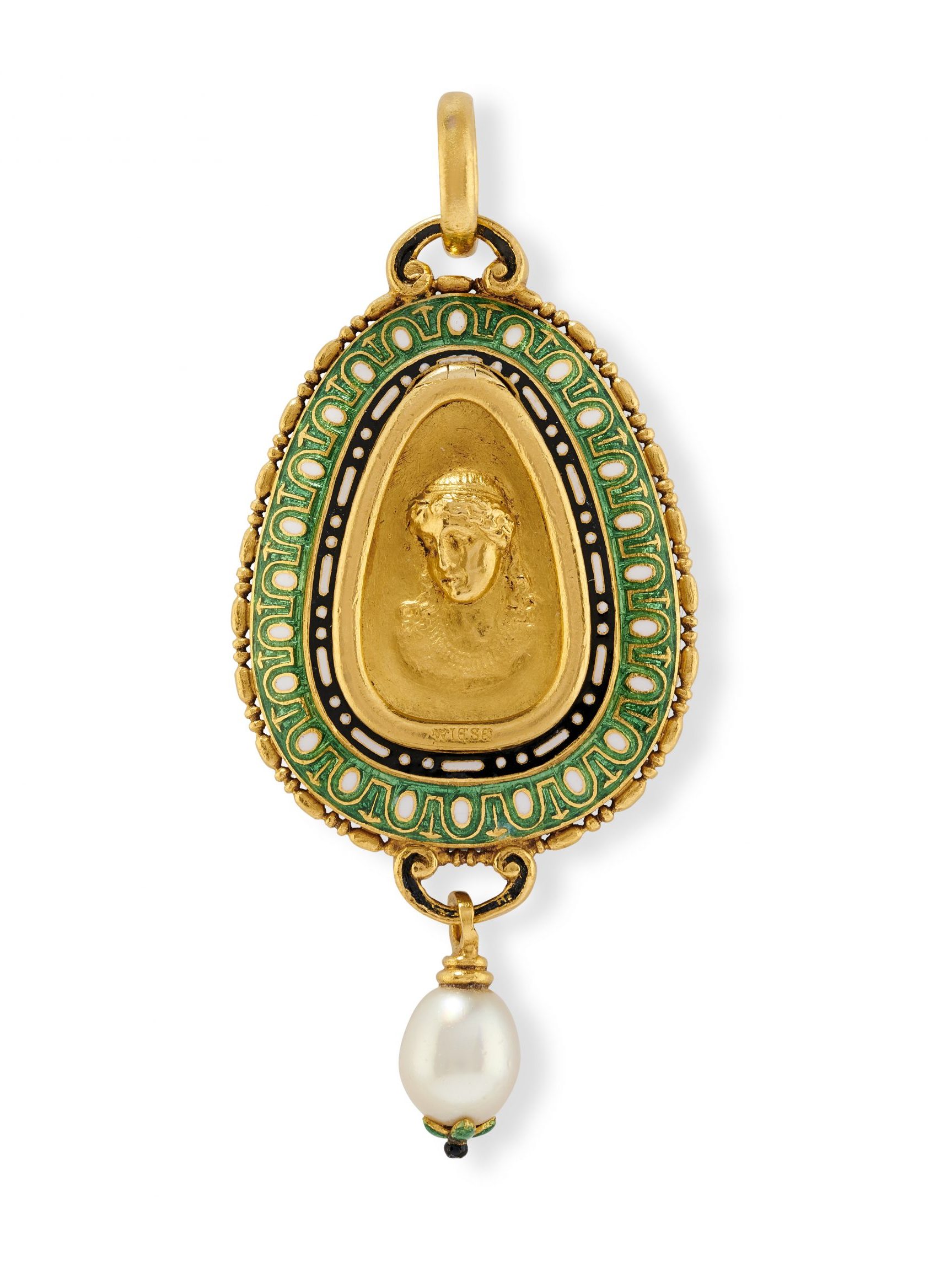 An enamelled gold and gem-set pendant by Louis Wièse