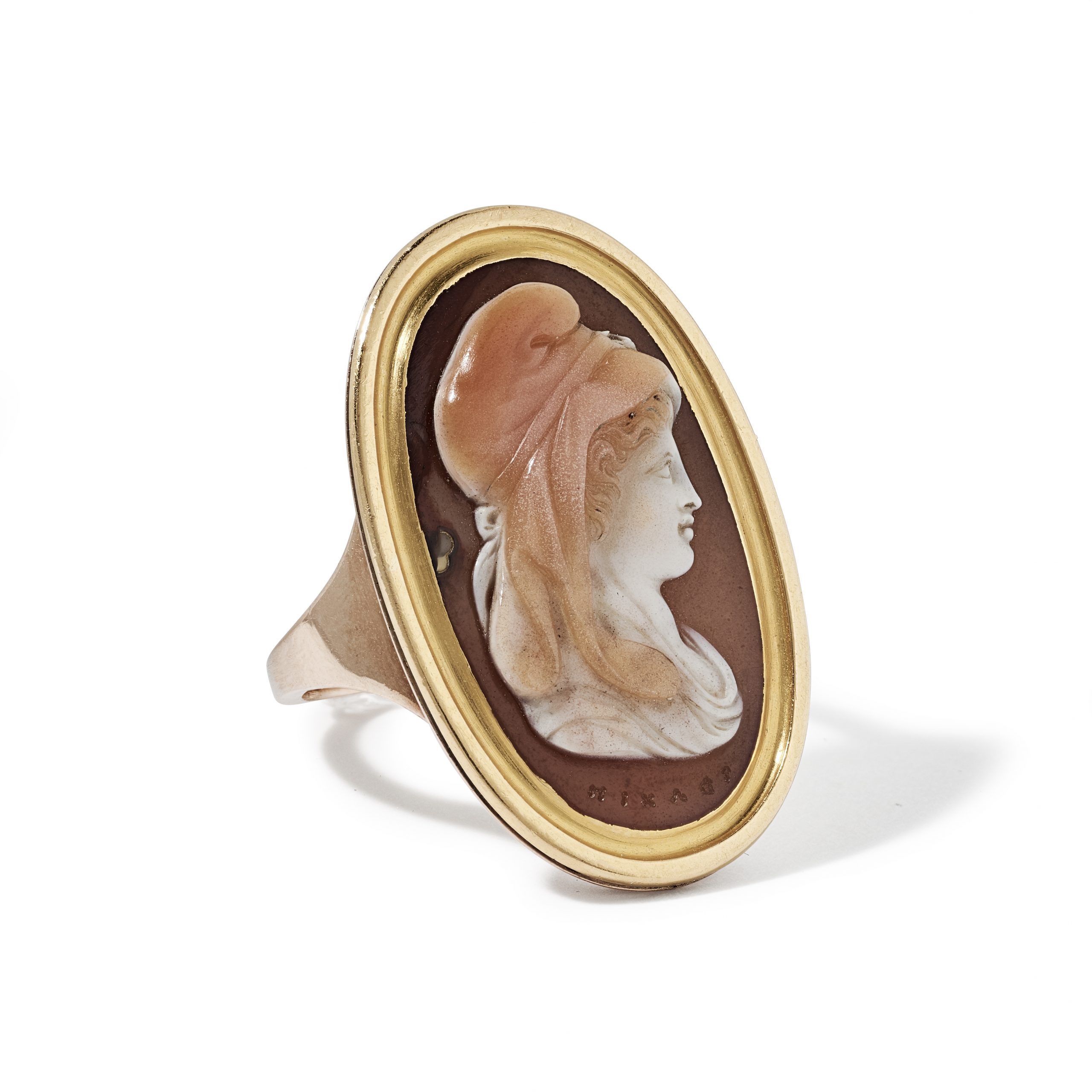 A hardstone cameo of Paris, mounted in a ring, by Giovanni Pichler