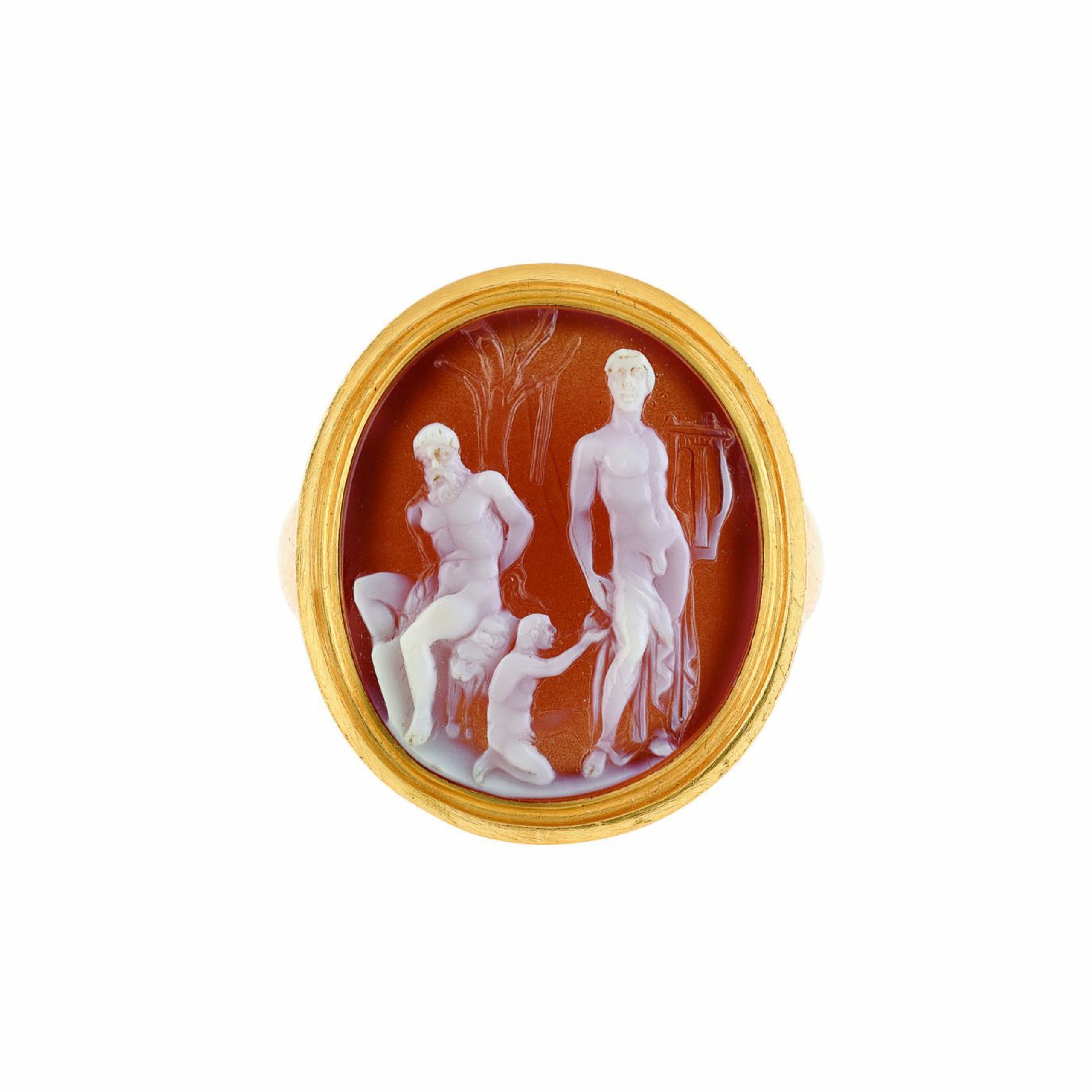 A sardonyx cameo Ring of Apollo and Marsyas