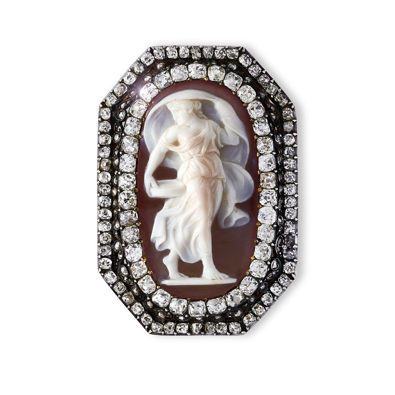 A diamond mounted sardonyx cameo brooch