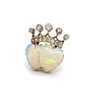 Brooch opal and diamond hearts