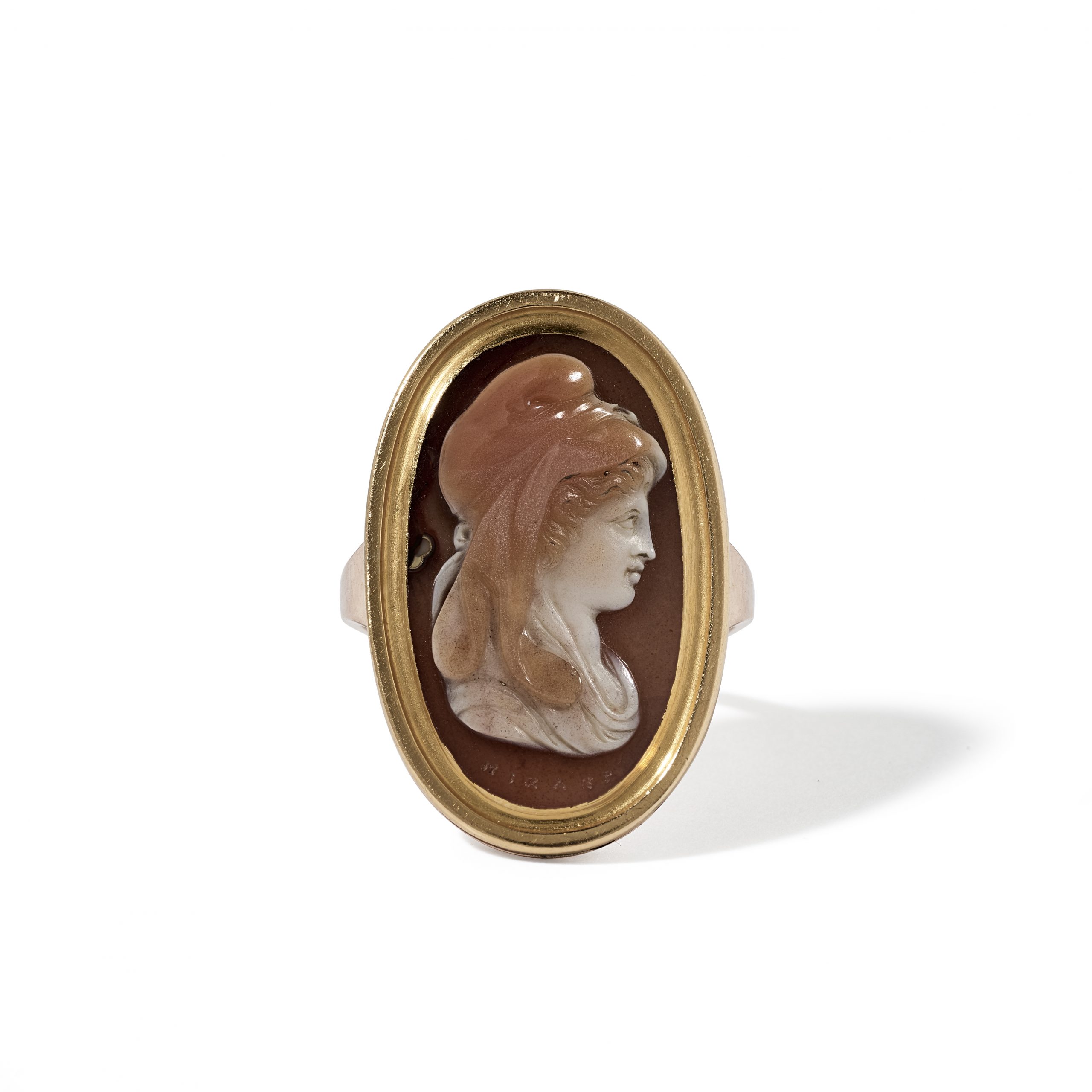 A hardstone cameo of Paris, mounted in a ring, by Giovanni Pichler