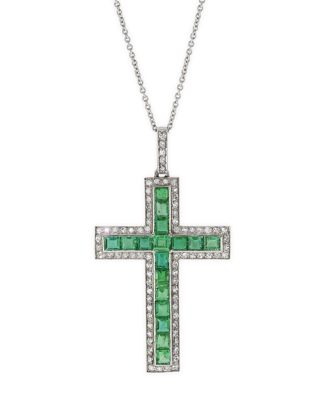 Platinum mounted jewelled cross pendant