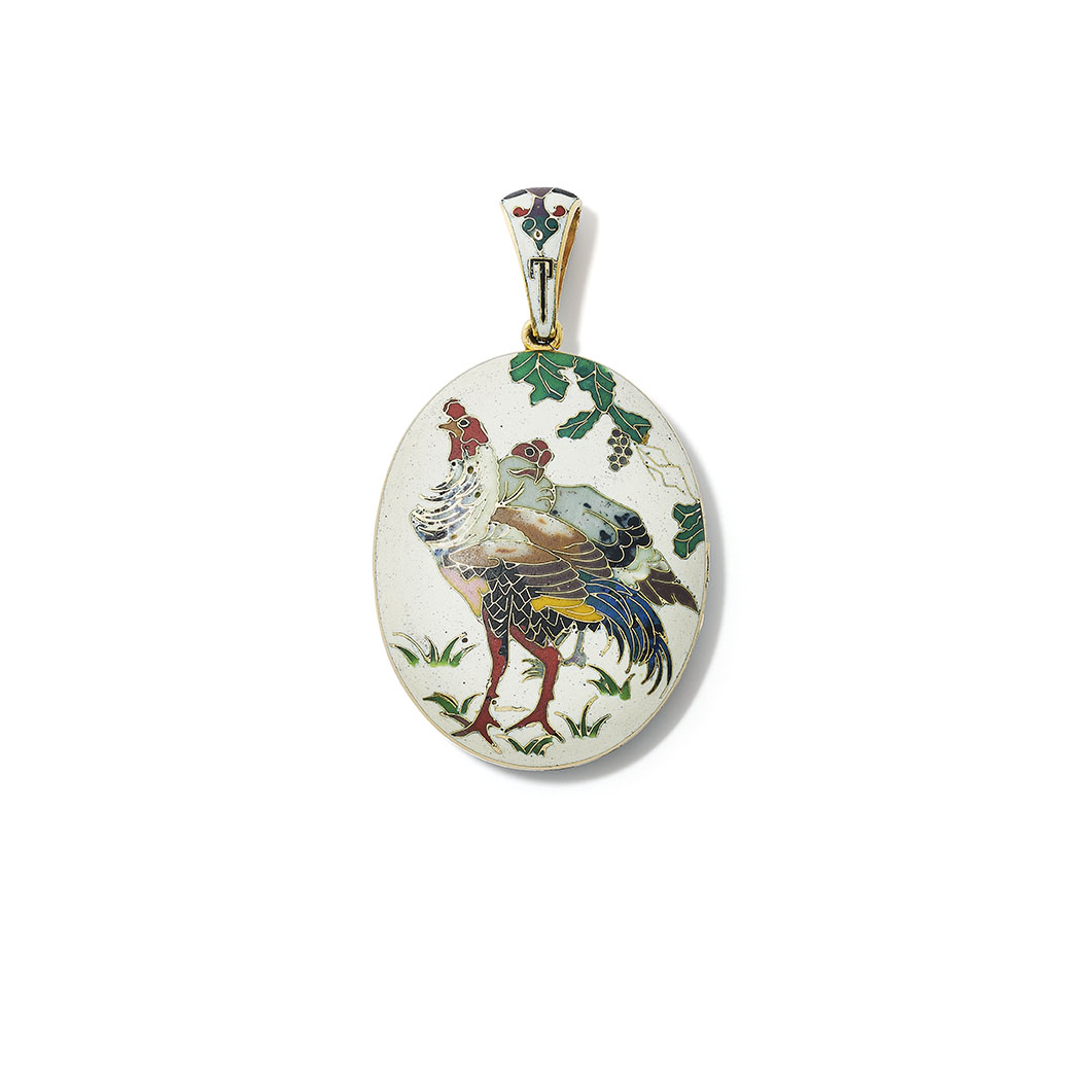 A cloisonné enamelled gold locket by Alexis Falize