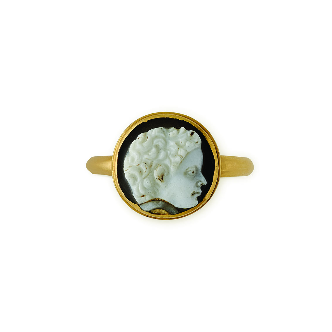 A hardstone cameo of Cupid mounted in a ring