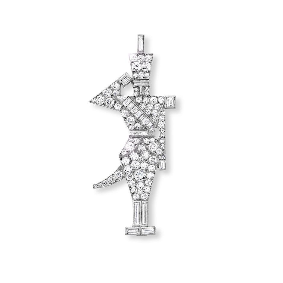 An Art Deco platinum and diamond gendarme brooch by Mauboussin