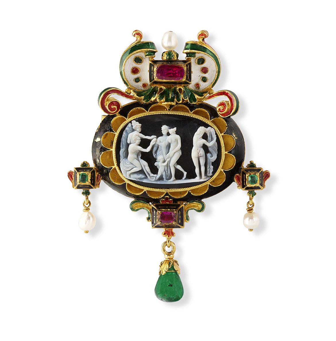 A Neo-Renaissance enamelled gold and gem-set parure attributed to Castellani